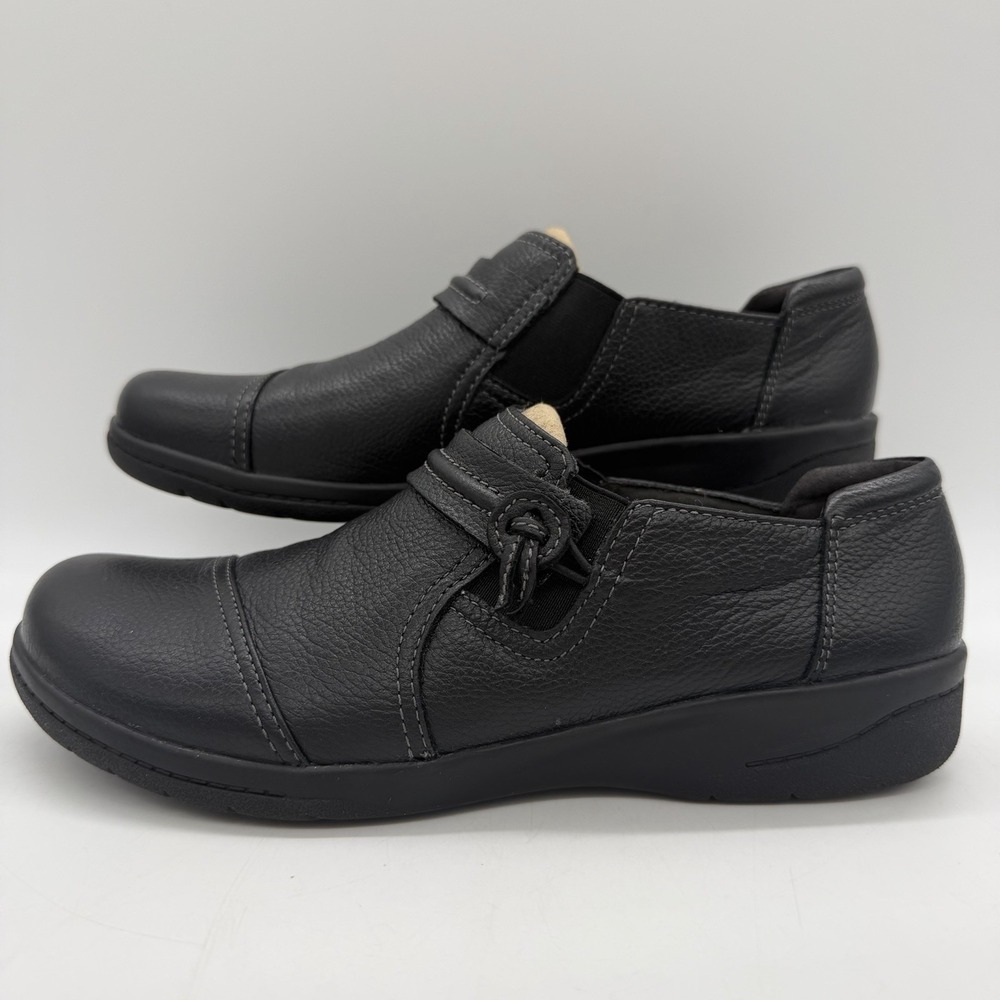 Clarks Collection Womens 8.5 Shoes Cheyn Madi Flats Loafers Casual Black Leather